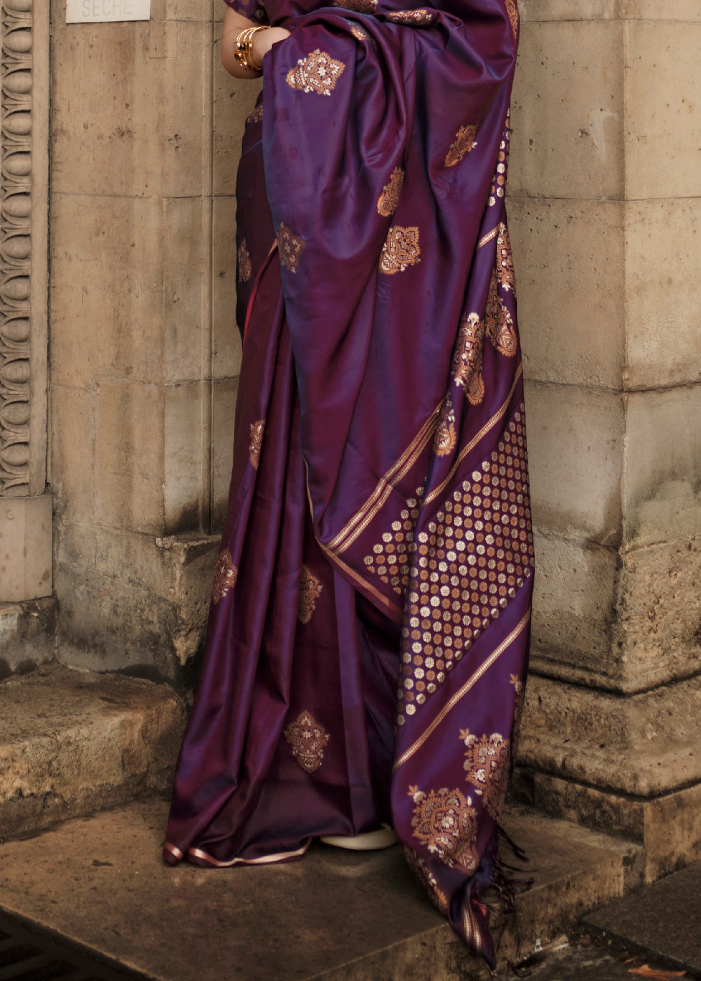 Purple Satin Handloom Weaving Silk Saree