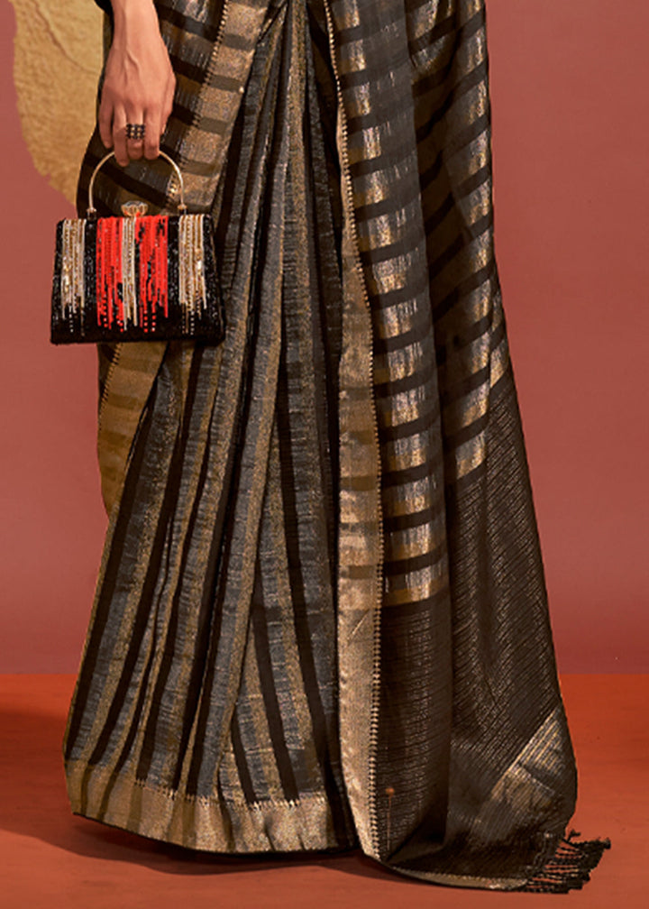 Black Pure Viscose Handloom Weaving Silk Saree