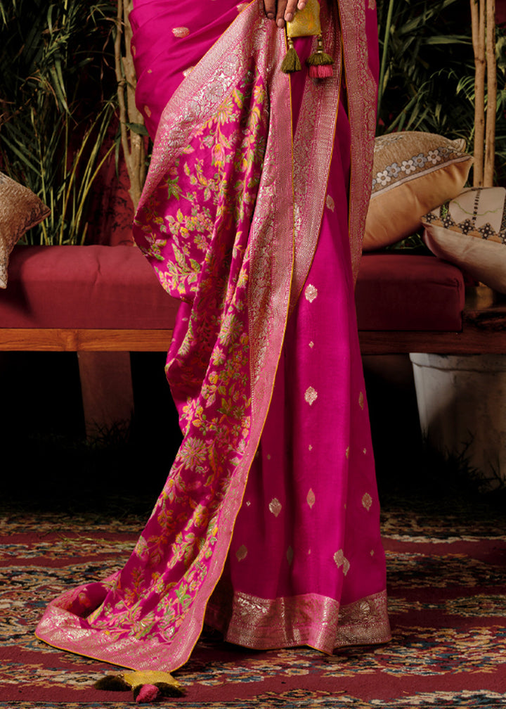 Rani Pink Woven Dola Silk Saree with Blouse