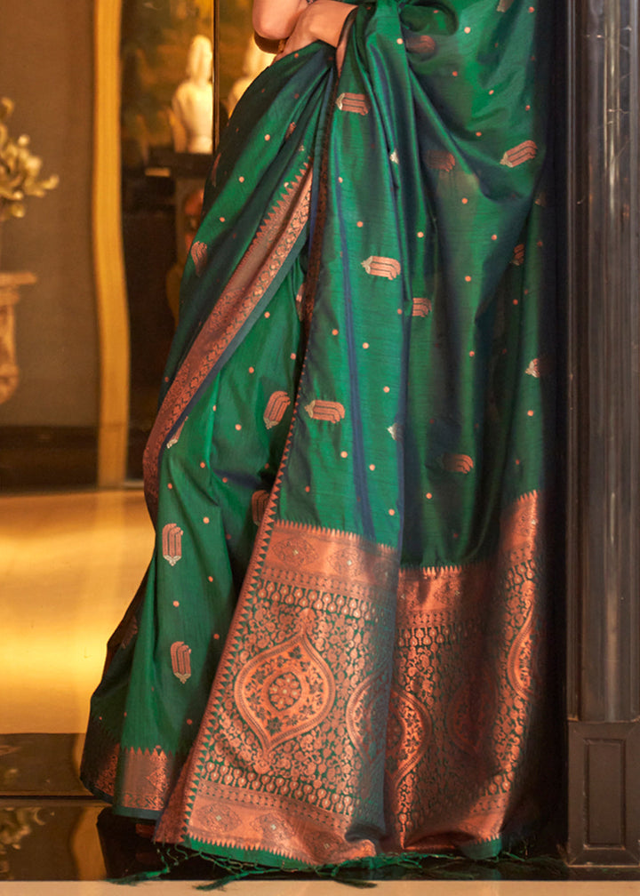 Forest Green Zari Handloom Woven Tussar Silk Saree