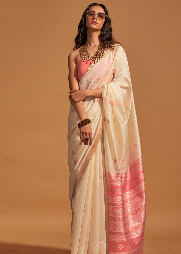 Classy White Handloom Weaving Saree