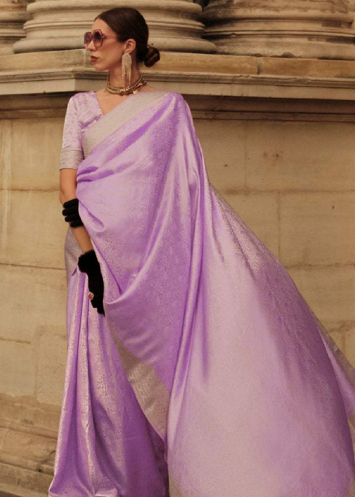 Lavender Purple Satin Handloom Weaving Silk Saree