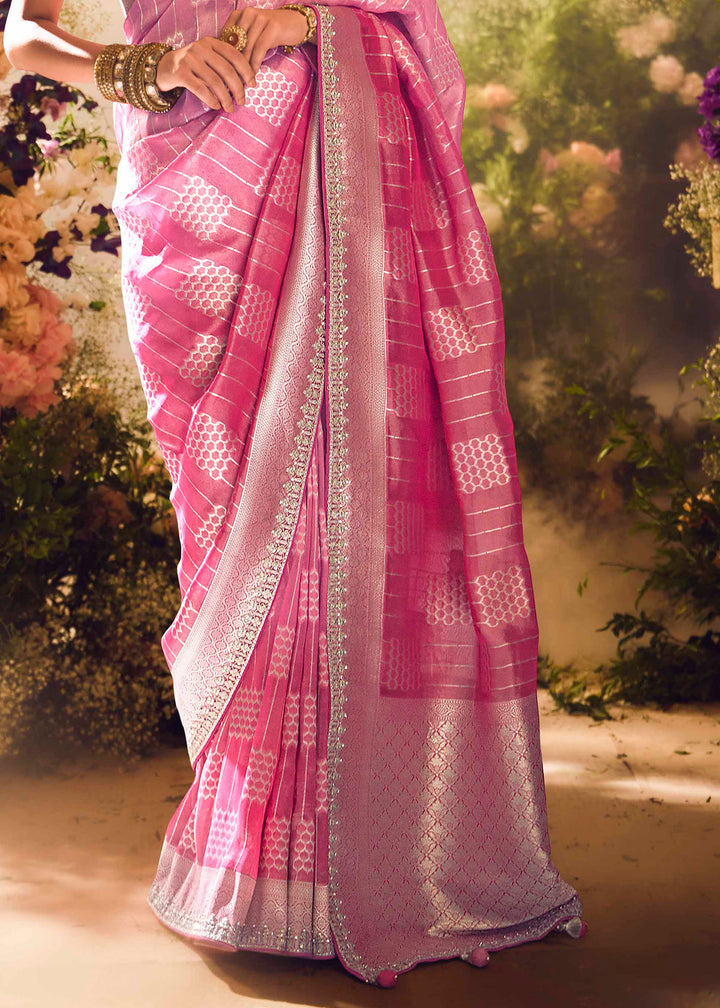 Bloom Pink Premium Banarasi Tissue Silk Designers Saree