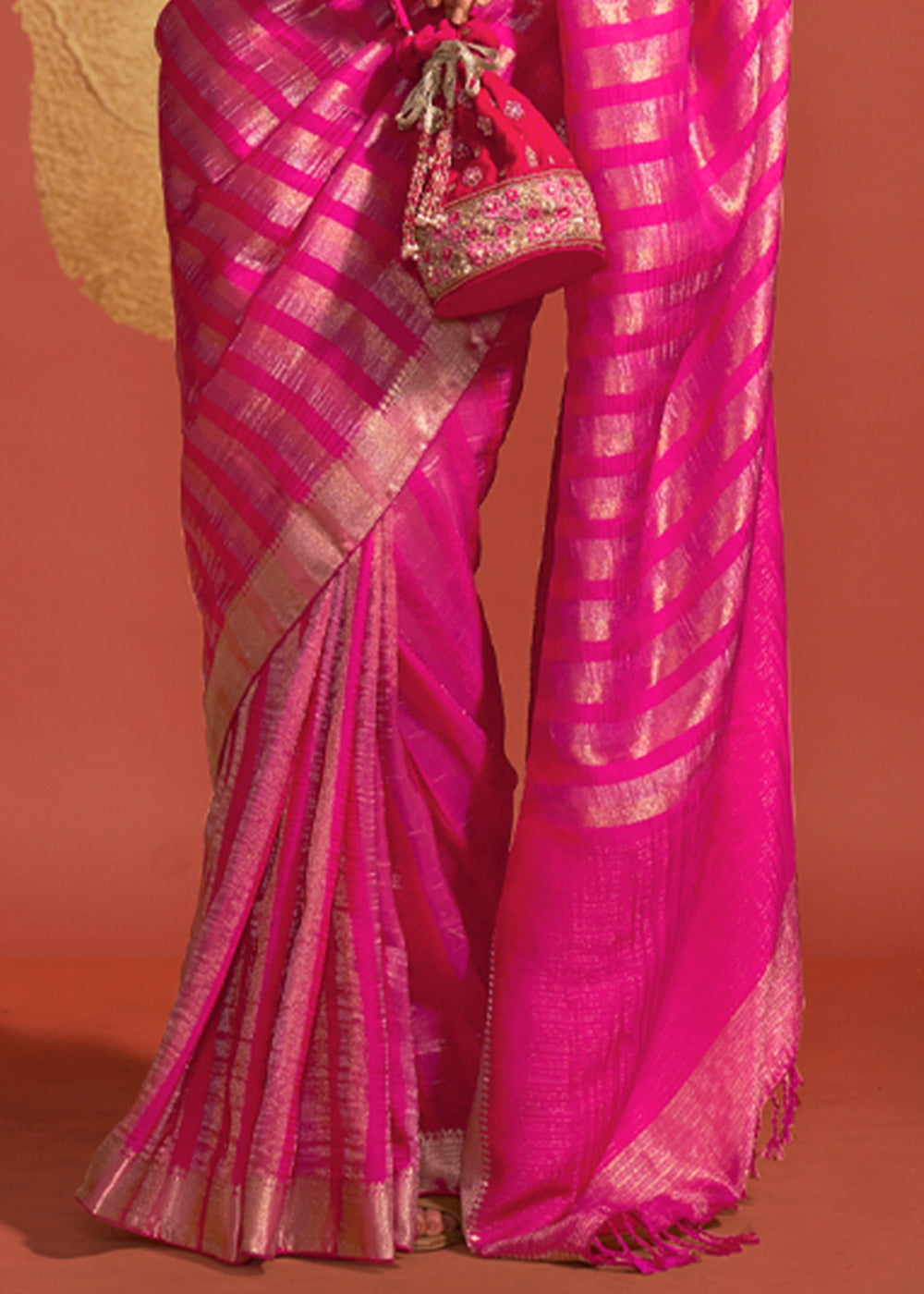 Royal Pink Pure Viscose Handloom Weaving Silk Saree