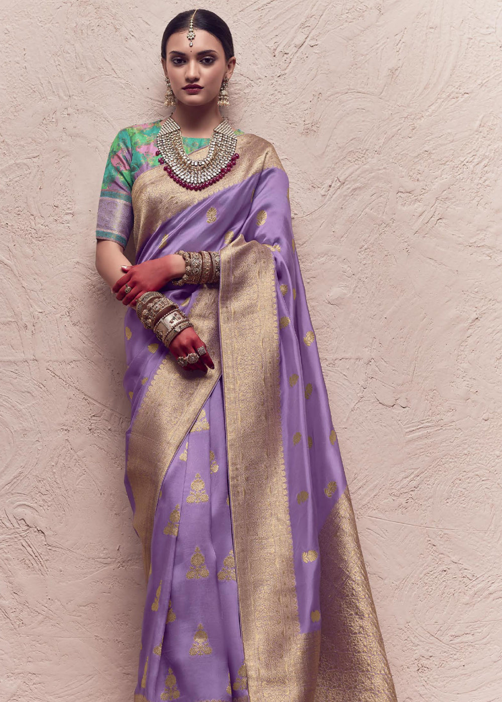 Lilac Purple Banarasi Crepe Silk Saree with Designer Blouse