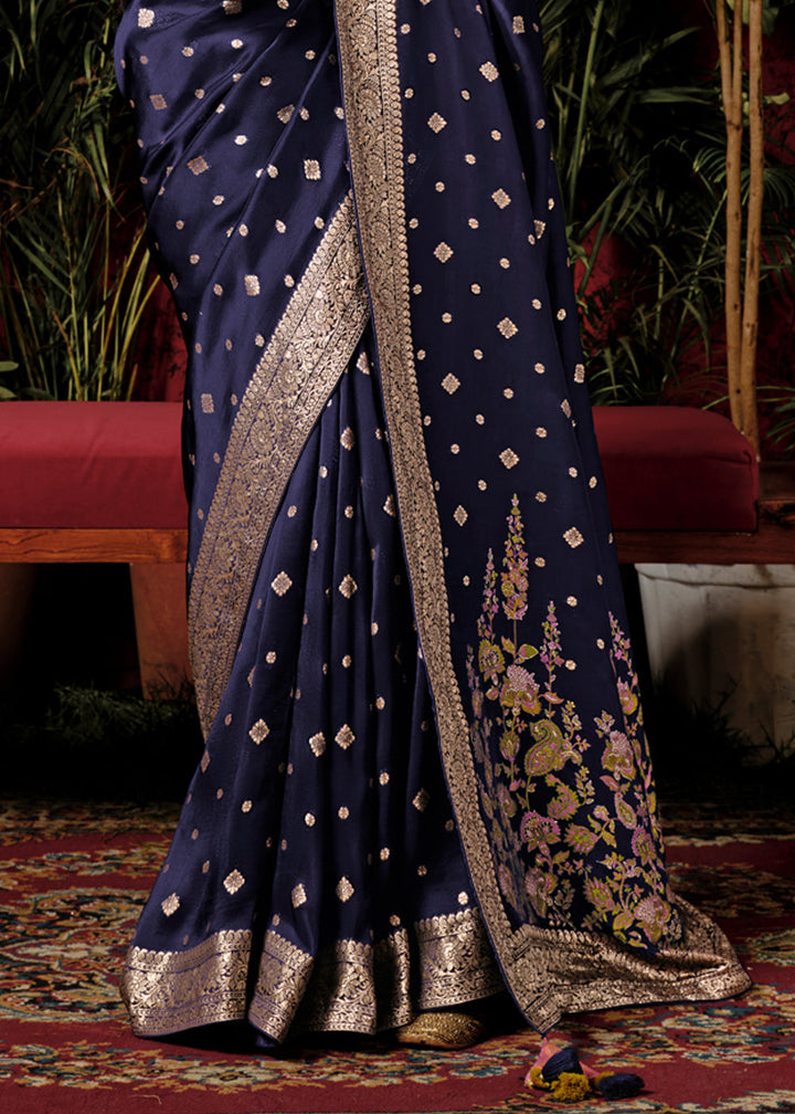 Twilight Blue Woven Dola Silk Saree with Blouse