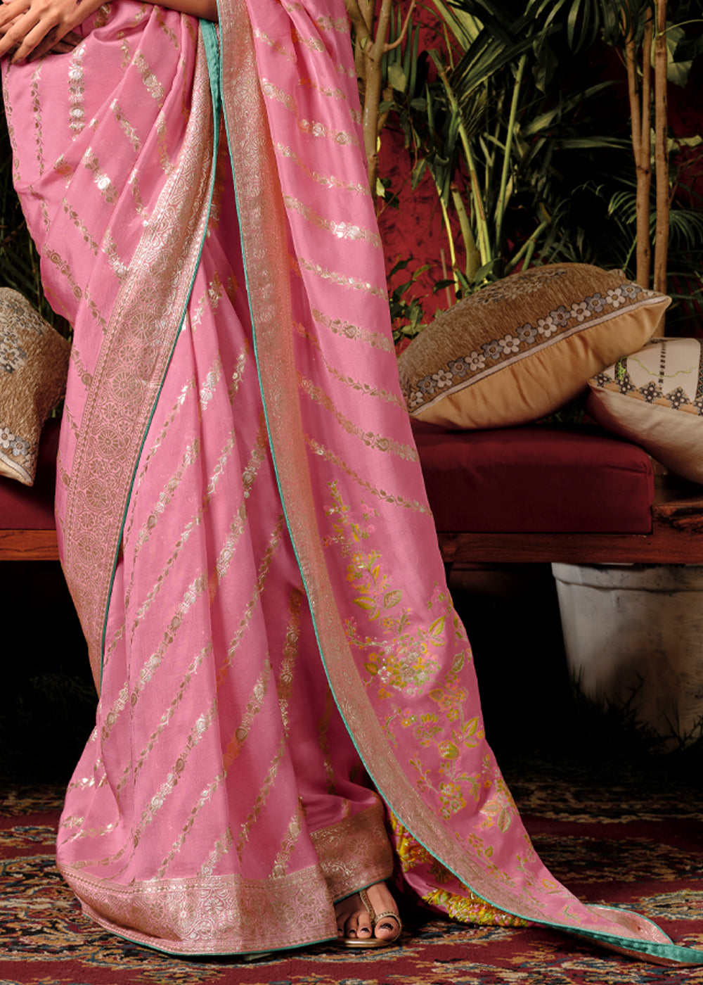 Delight Pink Woven Dola Silk Saree with Blouse