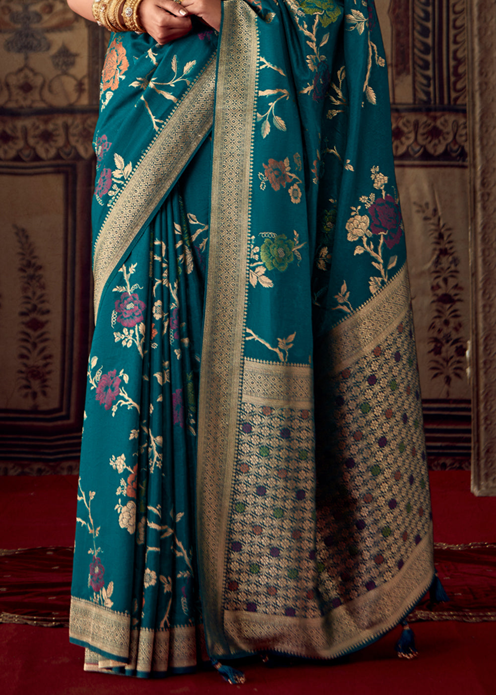 Coral Blue Woven Georgette Silk Saree