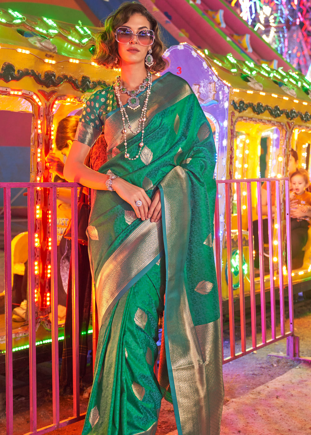 Green Handloom Weaving Silk Saree with Brocade Blouse