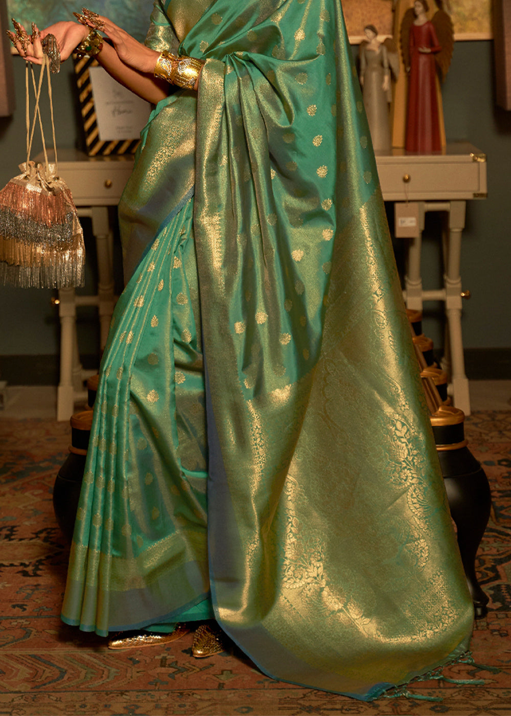 Emerald Green Handloom Woven Silk Saree