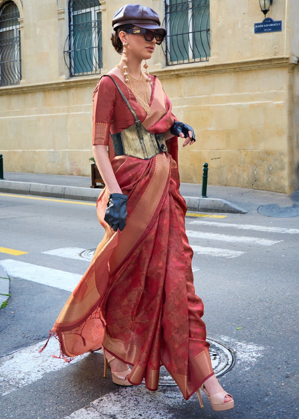 Maroon Red Dual Tone Handloom Woven Organza Silk Saree