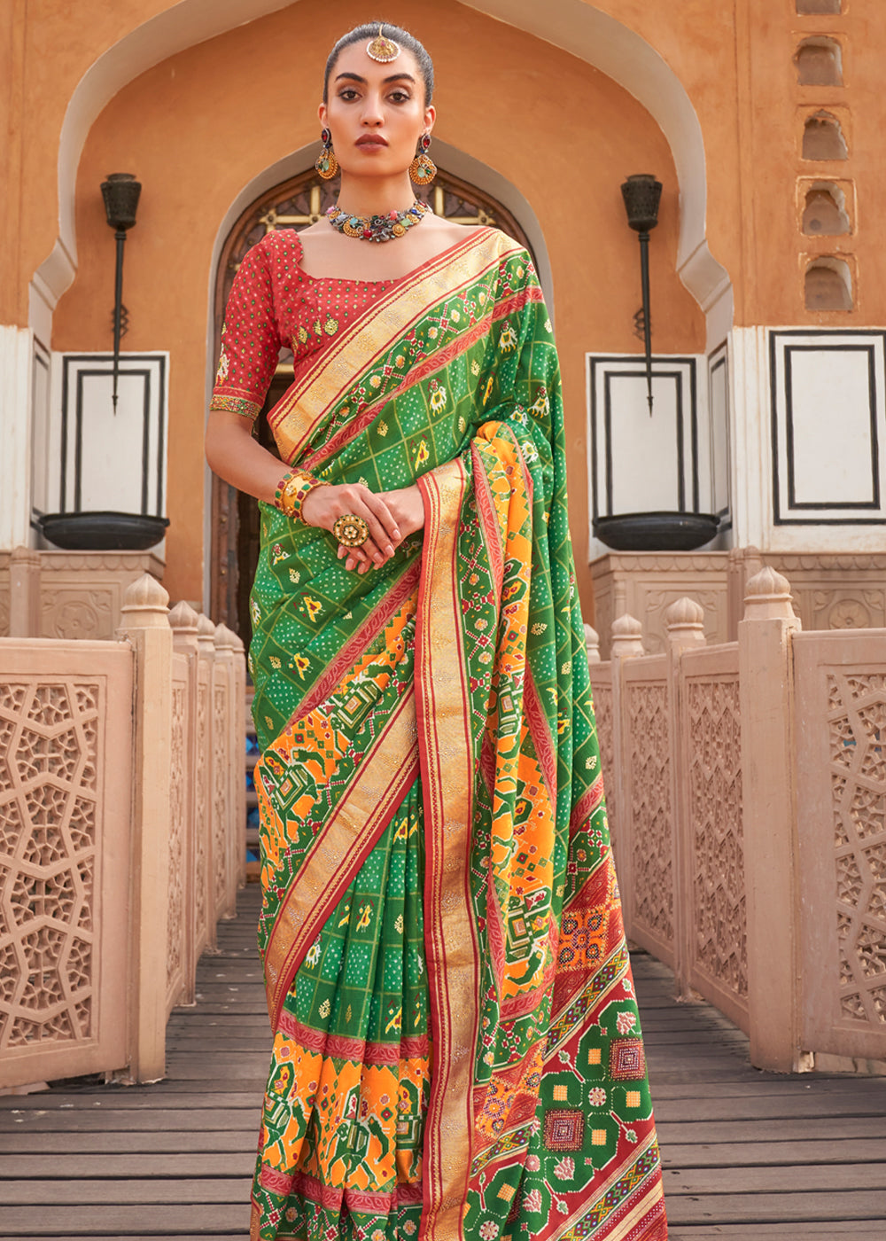 Forest Green Designer Patola Silk Saree