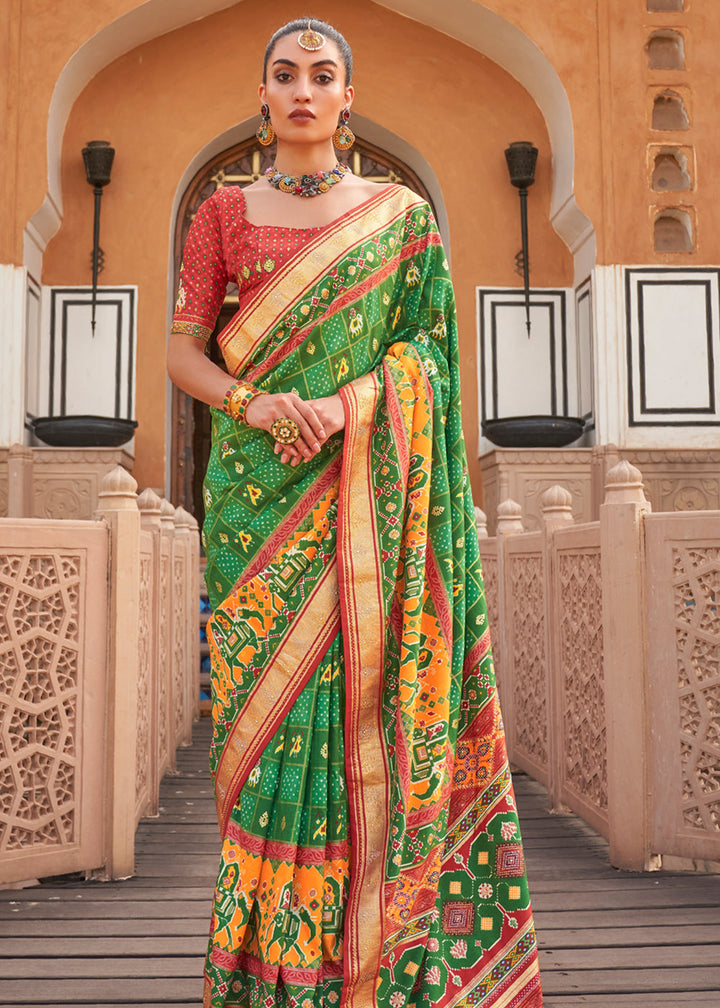 Forest Green Designer Patola Silk Saree