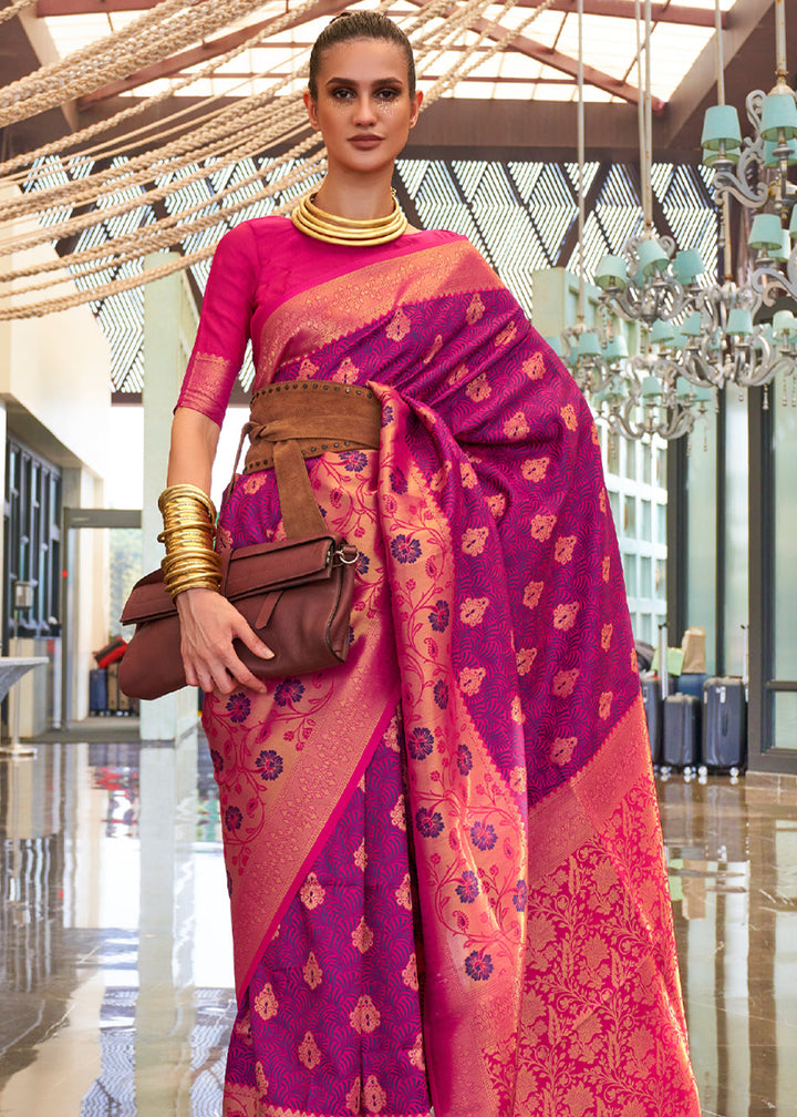 Purple and Pink Handloom Woven Silk Saree