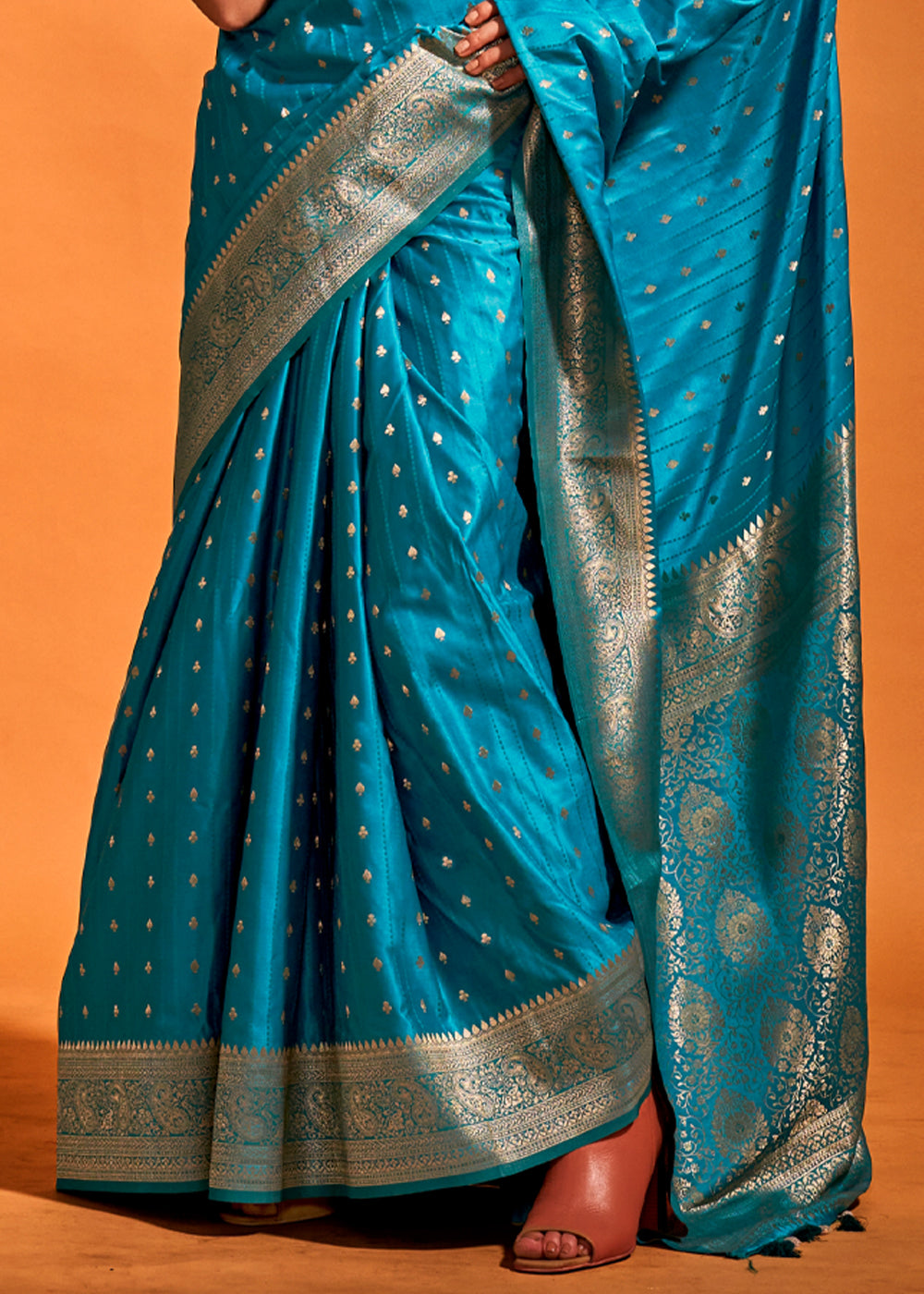 Beaming blue Banarasi Satin Weaving Silk Saree