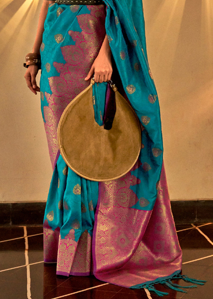 Trendy Blue Woven Banarasi Silk Saree