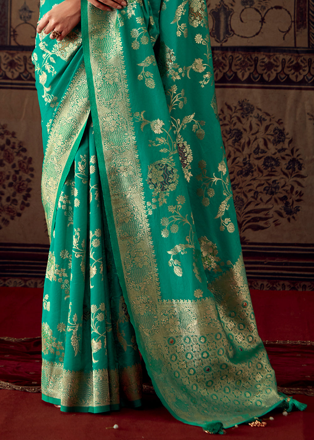 Mint Green Woven Georgette Silk Saree