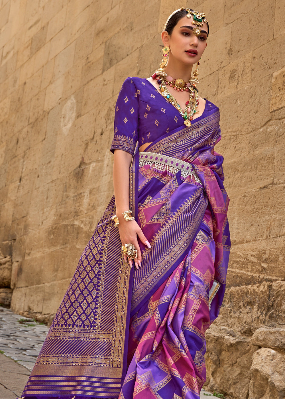 Royal Purple Printed Patola Saree With Blouse