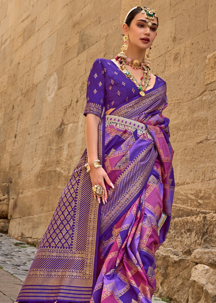 Royal Purple Printed Patola Saree With Blouse