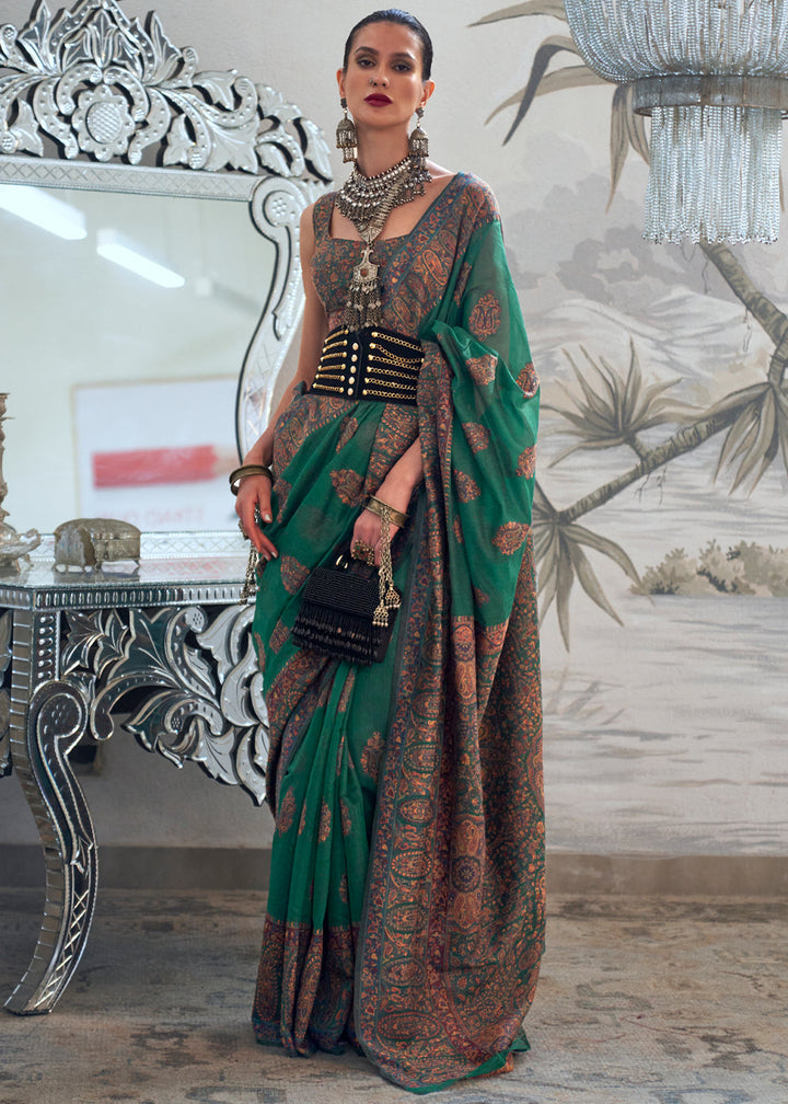 Garden Green Woven Kashmiri Saree