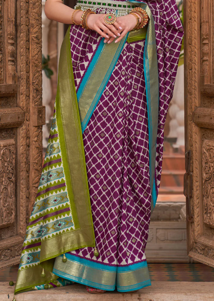 Deep Purple And Blue Designer Patola Saree