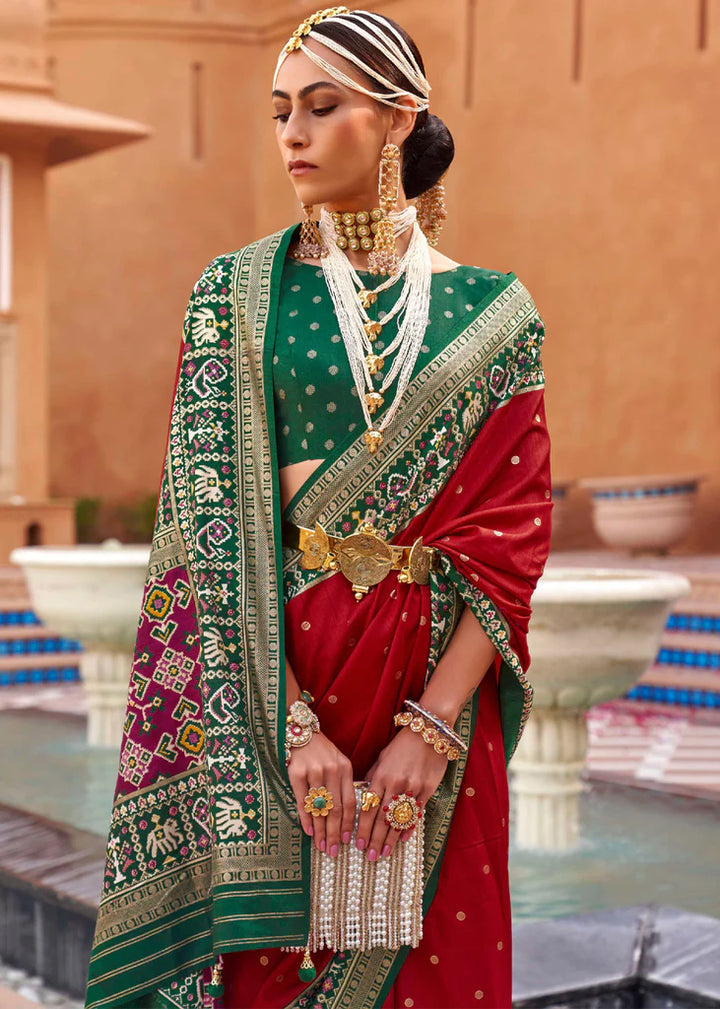 Red And Green Designer Patola Saree