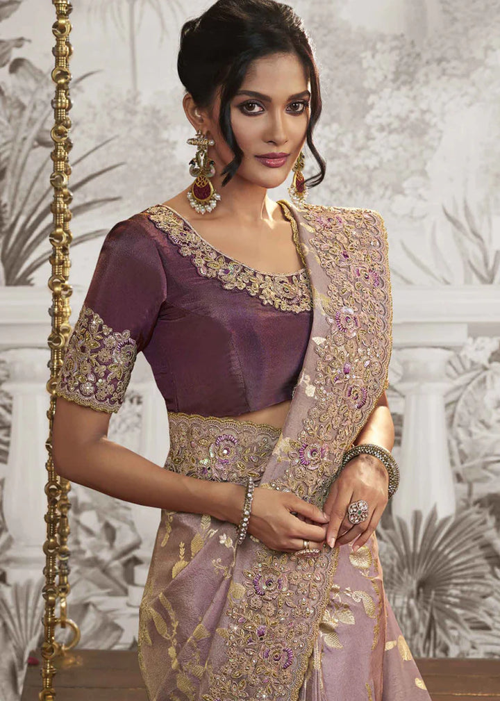 Light Purple Embroidery Designer Saree