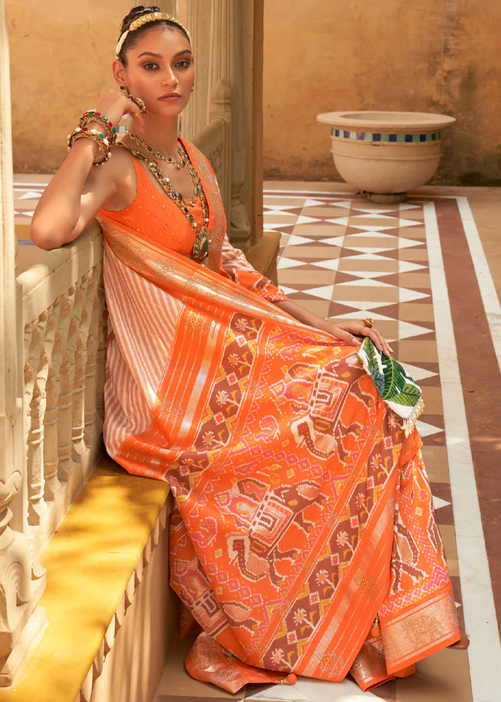 Orange Peel Designer Silk Saree With Blouse