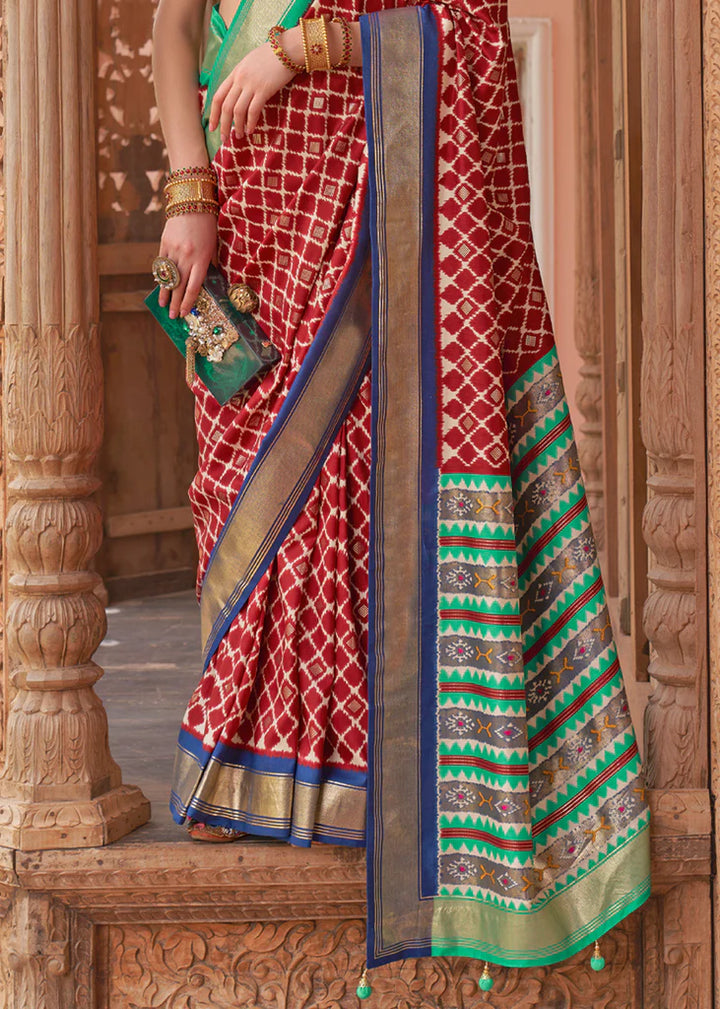 Tango Red And Blue Designer Patola Saree