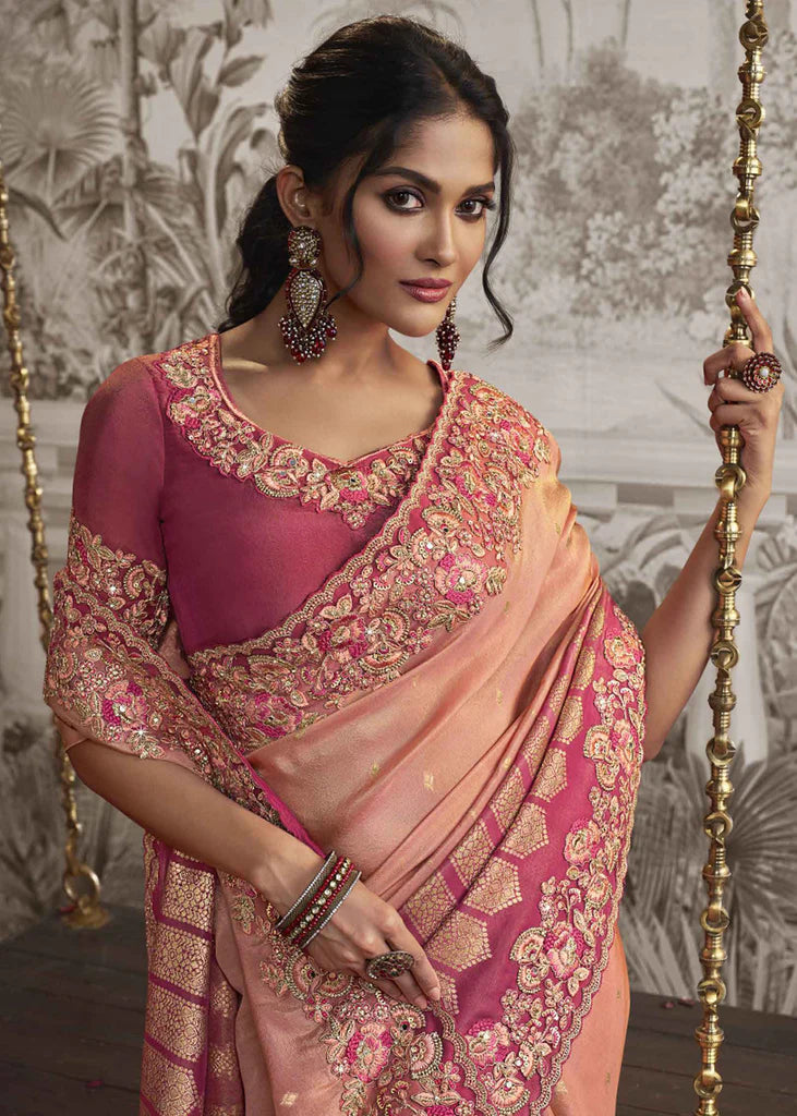 Berry Pink Heavy Embroidery Designer Saree