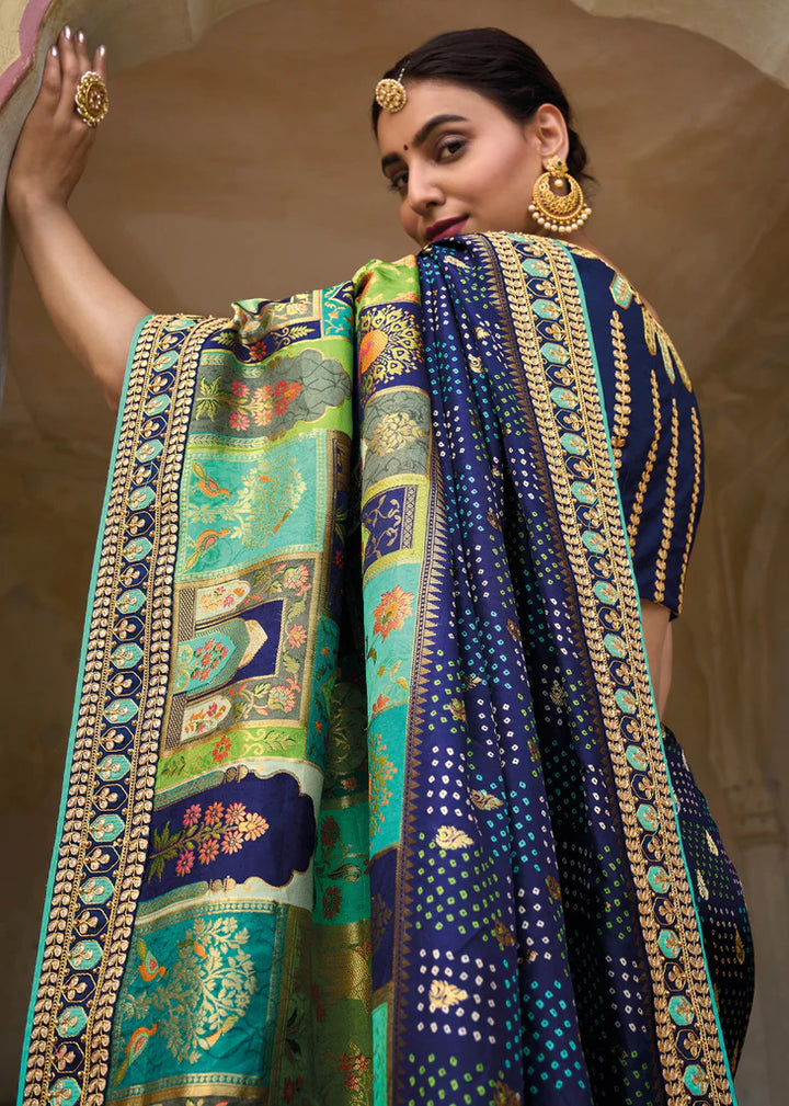 Navy Blue Woven Banarasi Designer Embroidery Silk Saree