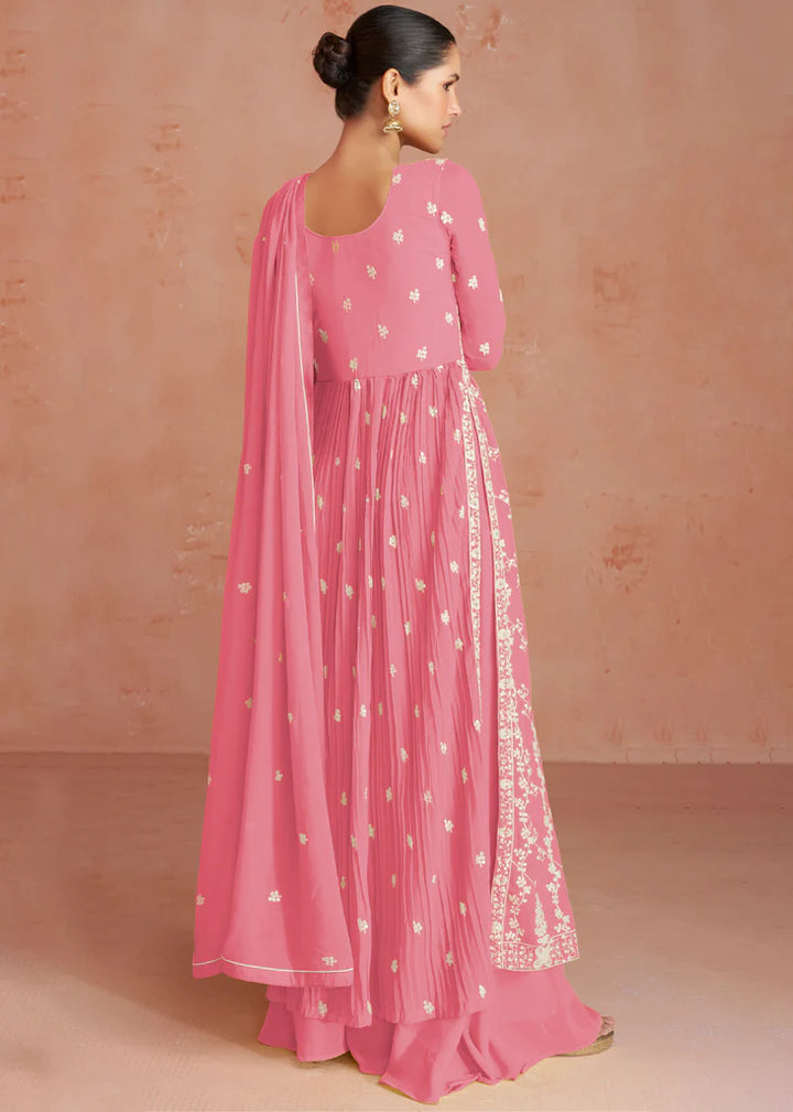 Sweet Pink Designer Embroidery Georgette Dress