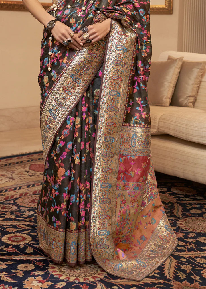 Multi Color Light Blue Woven Kashmiri Saree