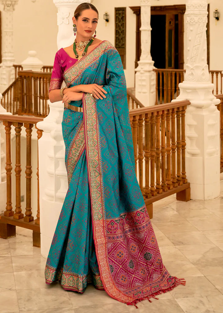 Rama Green Woven Banarasi  Patola Silk Saree