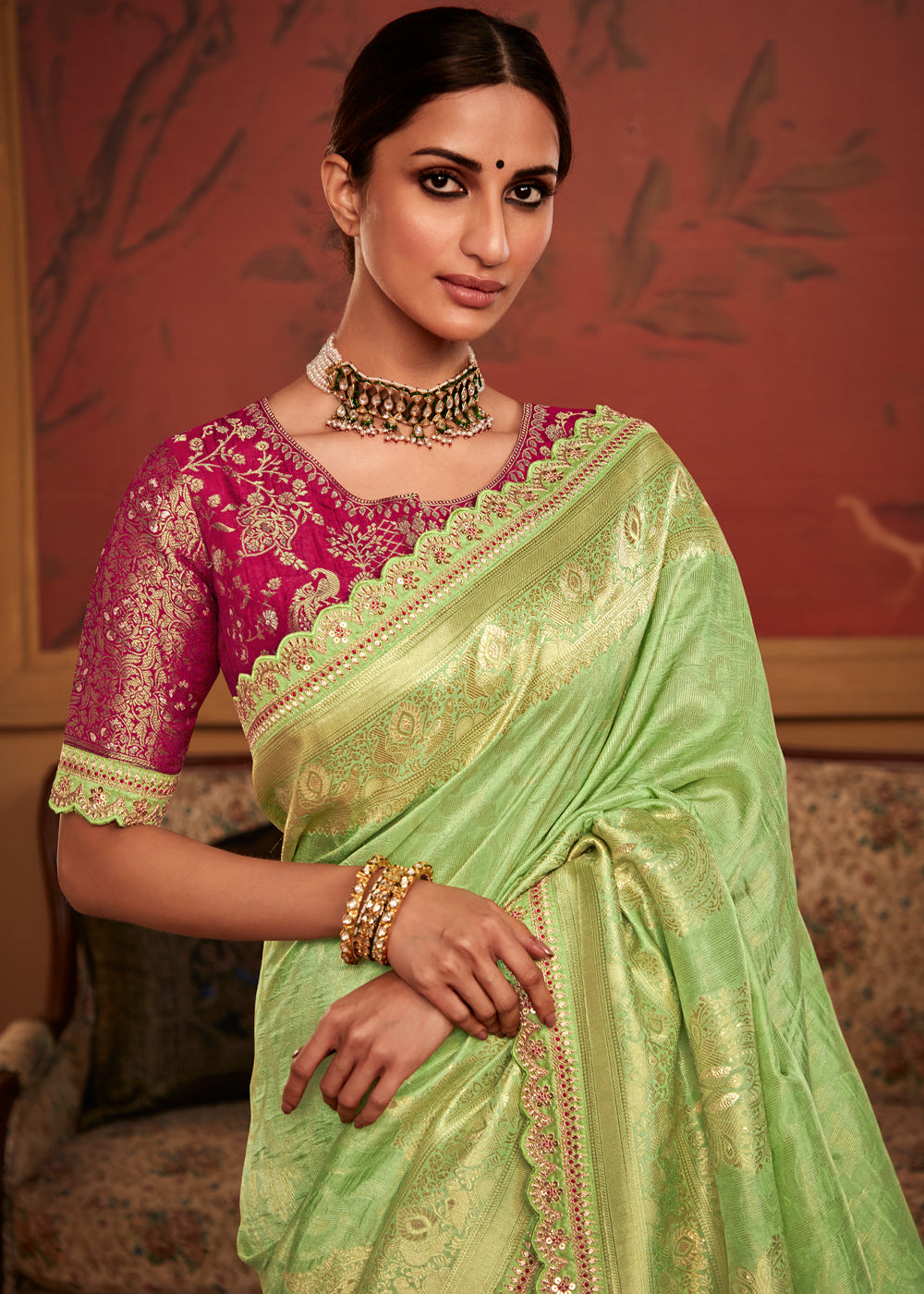 Light Green Designer Soft Pure Dola Silk Saree