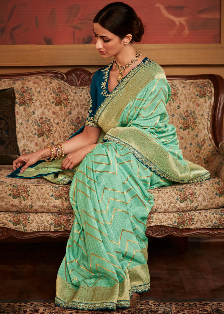 Pista Green Designer Soft Pure Dola Silk Saree