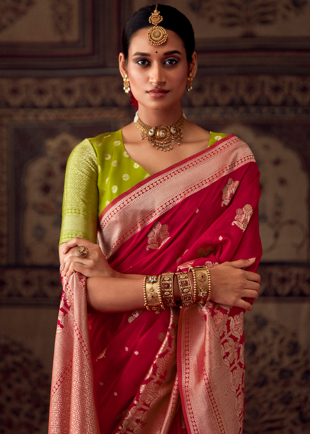 Bridal Red Woven Georgette Silk Saree