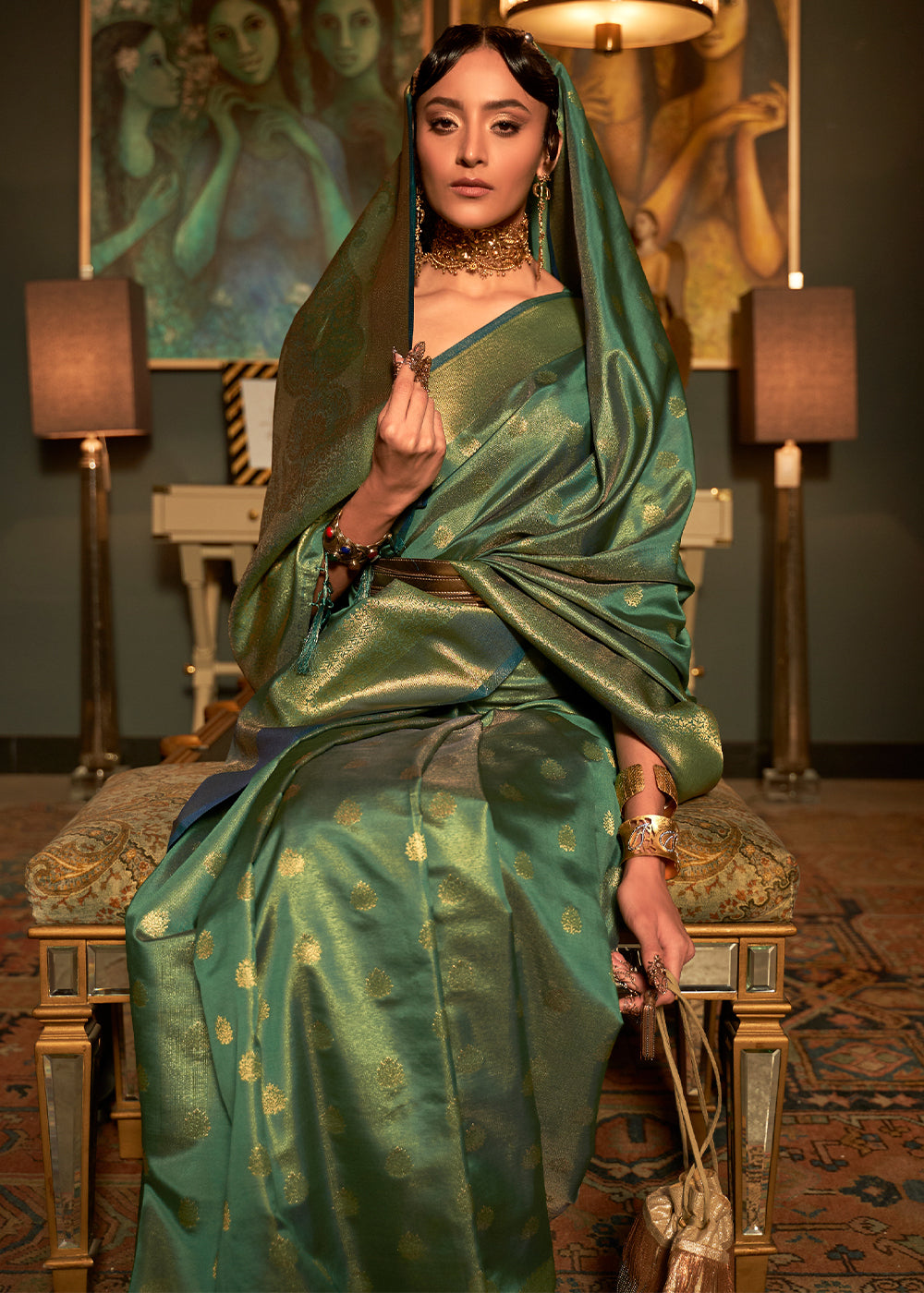 Emerald Green Handloom Woven Silk Saree