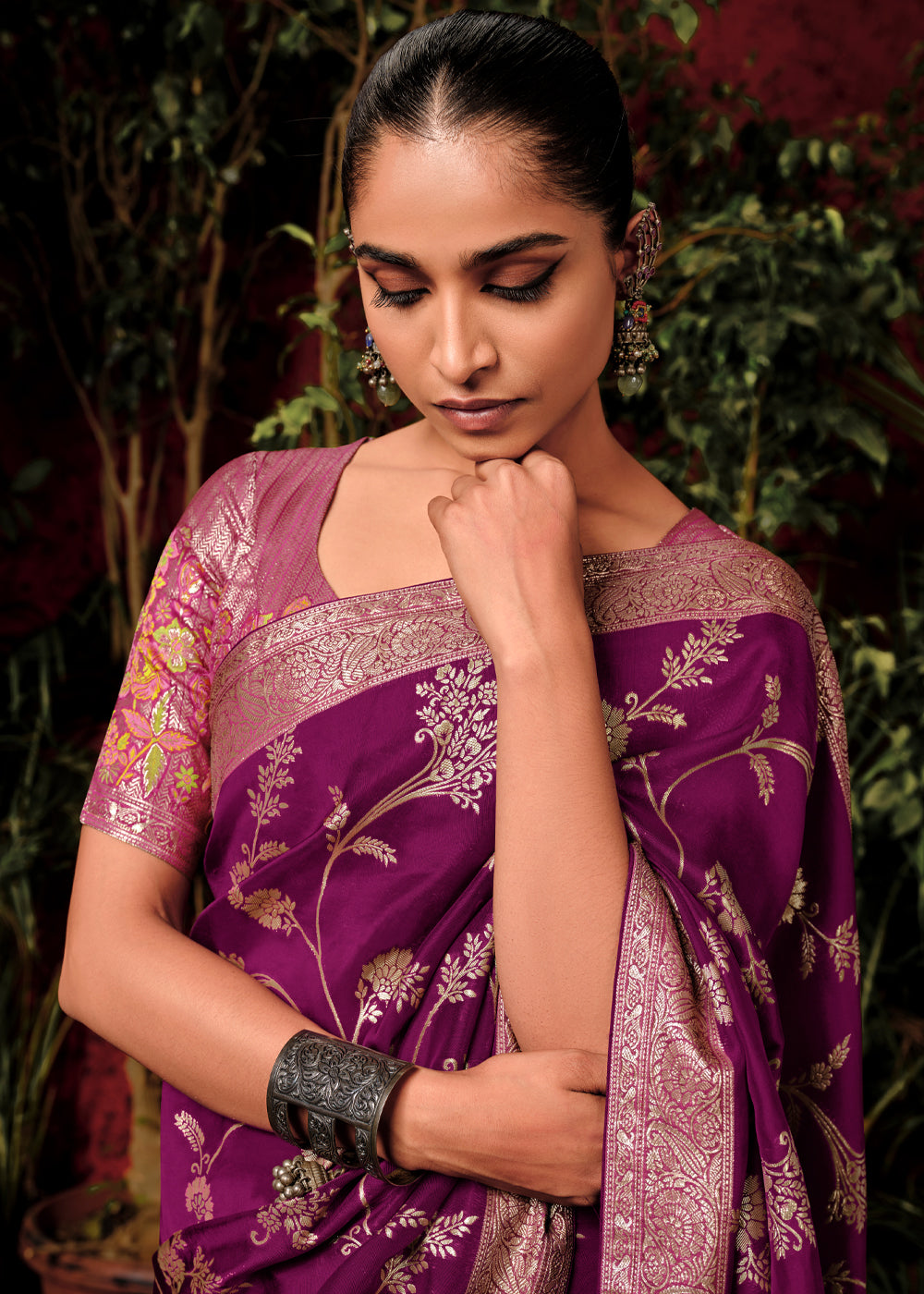 Jamuni Purple Woven Dola Silk Saree with Blouse