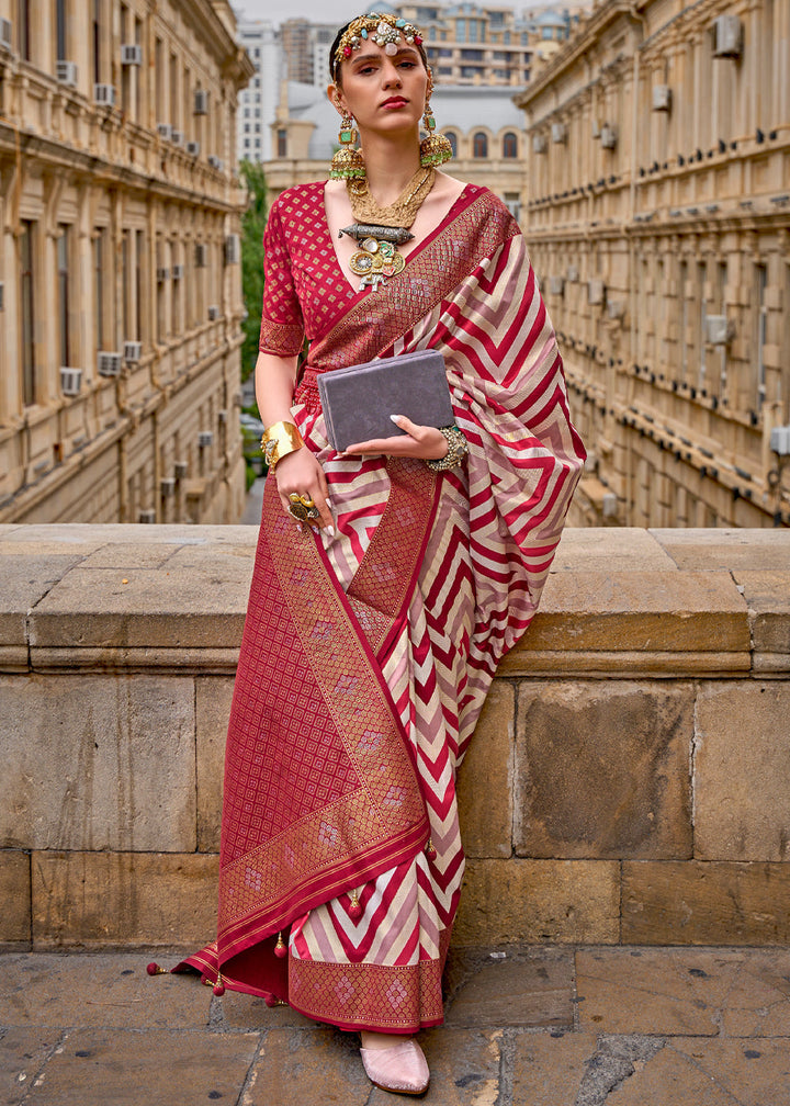 Royal Red Printed Patola Saree With Blouse