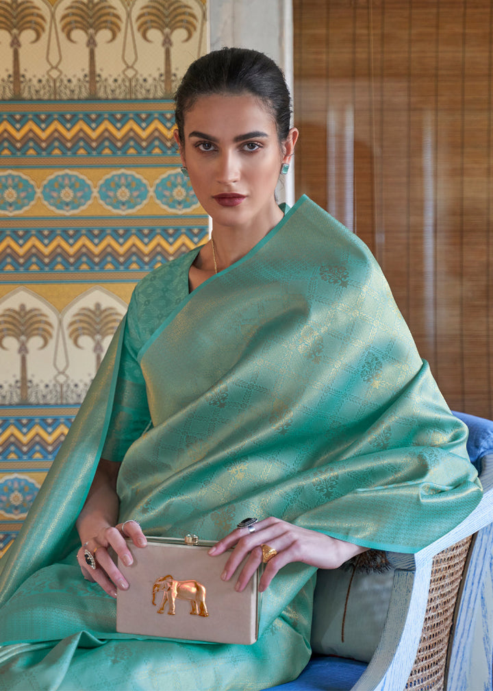 Teal Green Woven Kanjivaram Silk Saree