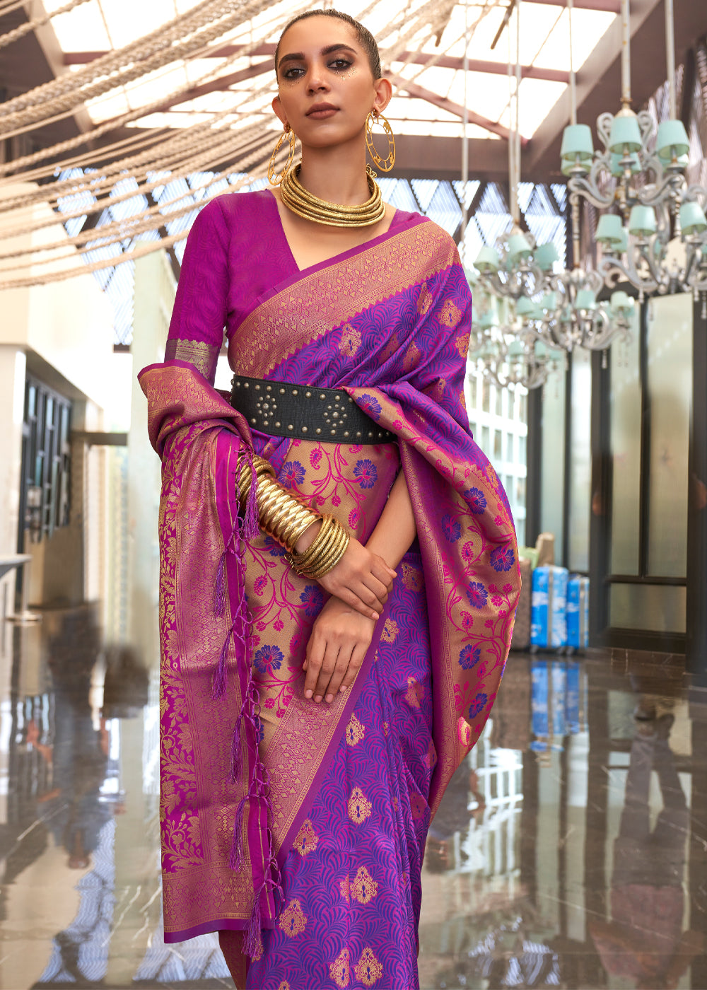 Purple Handloom Woven Silk Saree