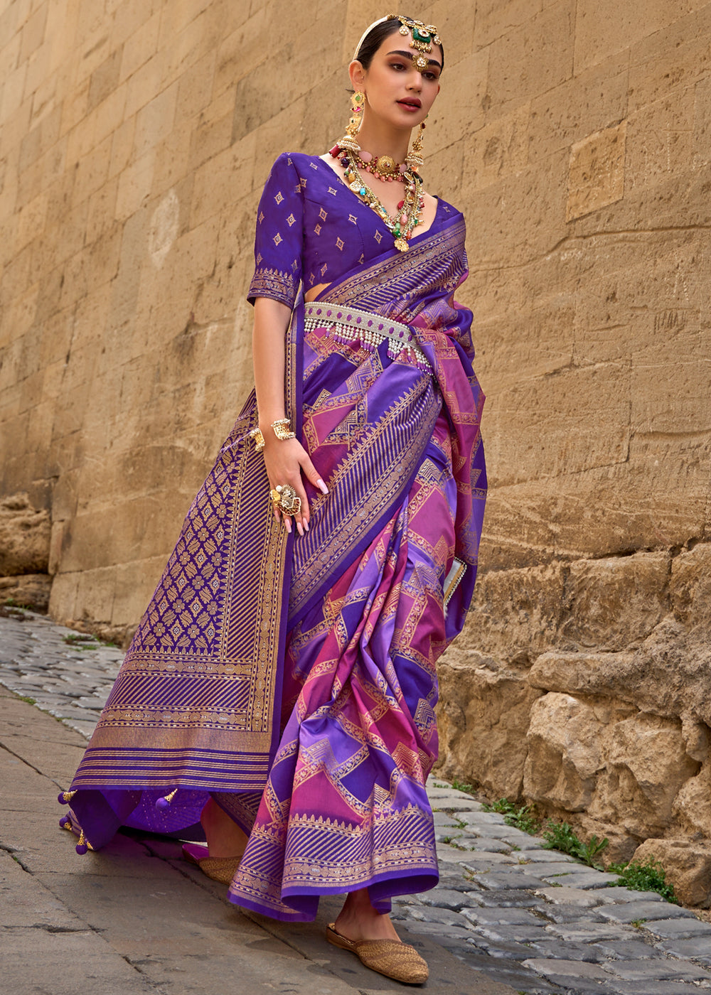 Royal Purple Printed Patola Saree With Blouse