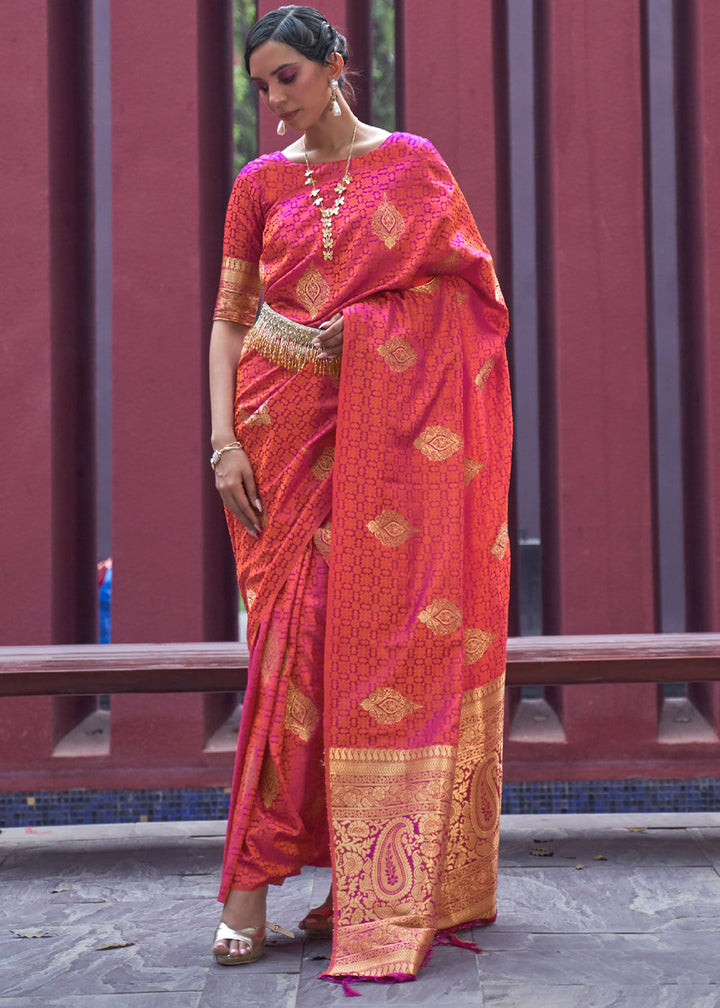 Red Woven Banarasi Satin Silk Saree