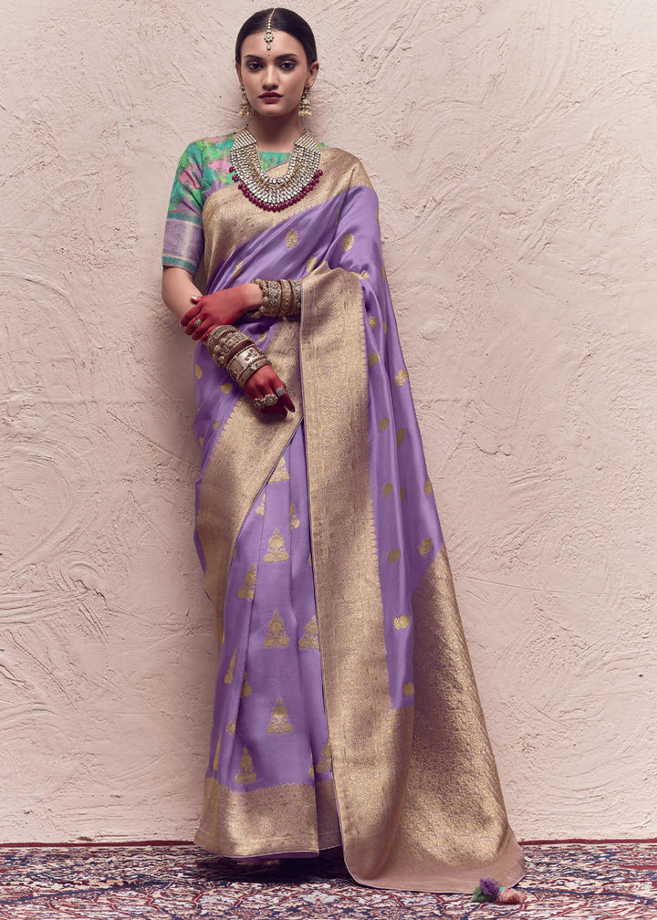 Lilac Purple Banarasi Crepe Silk Saree with Designer Blouse