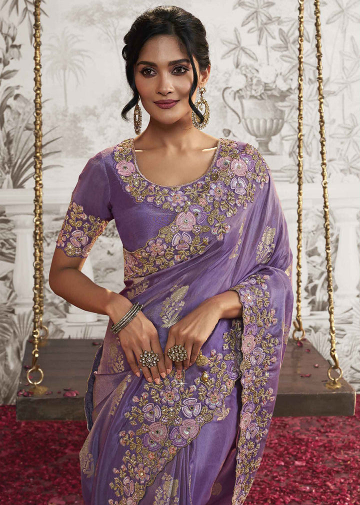 Lilac purple Silk Saree With Designer Blouse