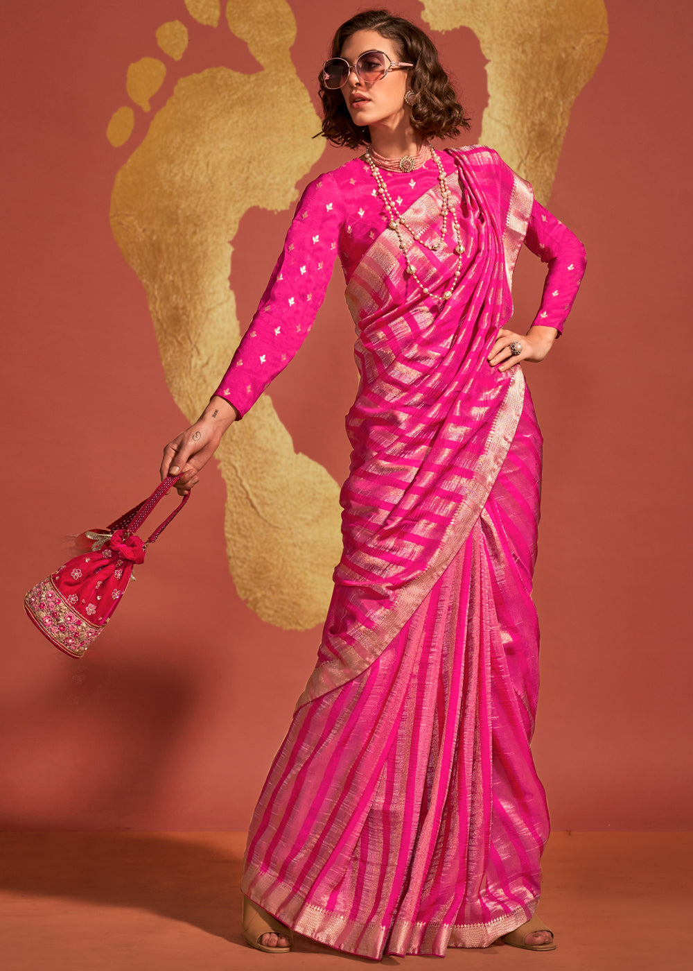 Royal Pink Pure Viscose Handloom Weaving Silk Saree