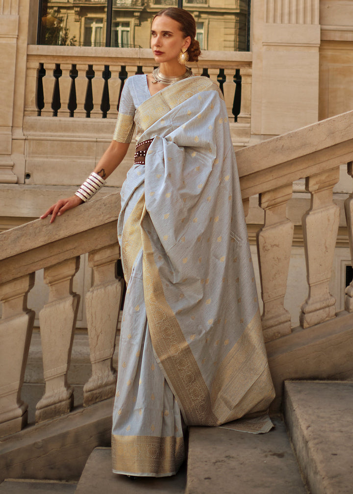 Grey Handloom Weaving khadi silk saree