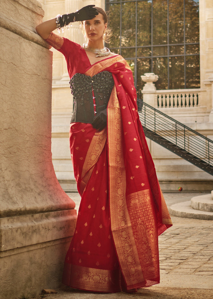 Bridal Red Handloom Weaving khadi silk saree