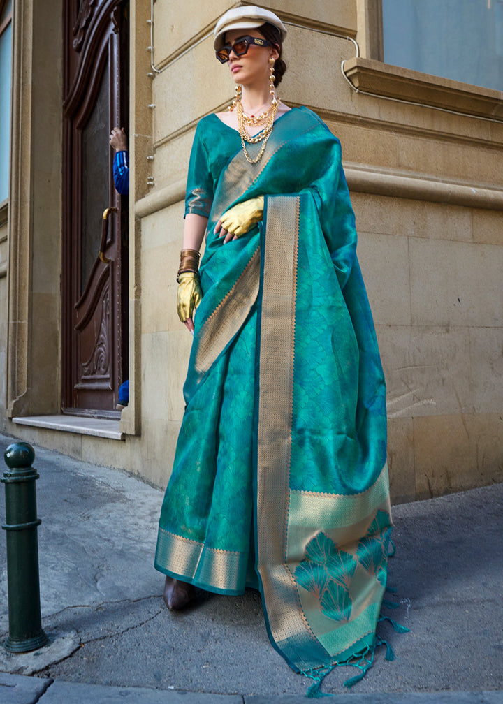 Blue Dual Tone Handloom Woven Organza Silk Saree